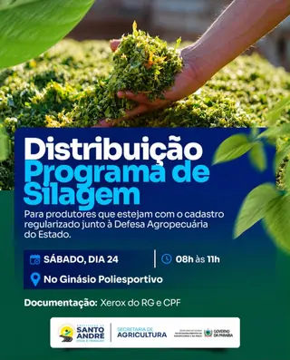 🌿 Neste sábado (24) acontecerá a entrega do Programa de Silagem das 08h às 11h no Giná...