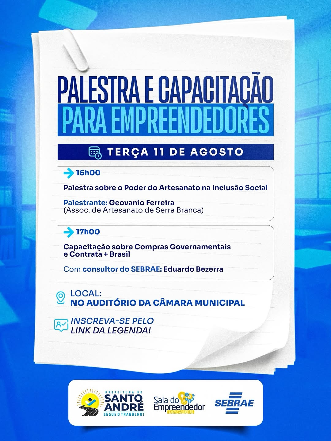 🤩 OPORTUNIDADE! Na próxima terça-feira (11) acontecerá uma importante palestra e capac...