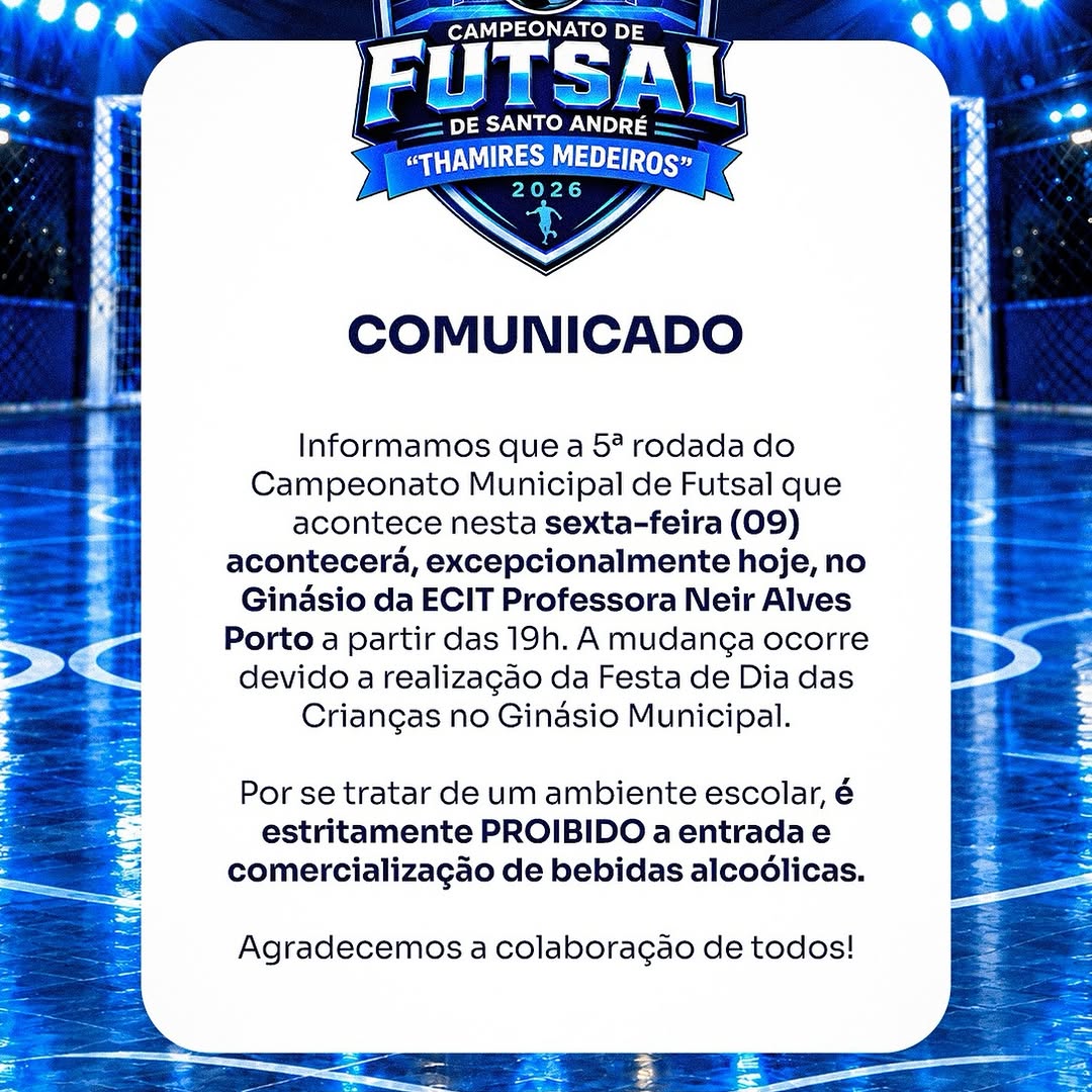 5ª rodada do Campeonato Municipal de Futsal tem mudança de local