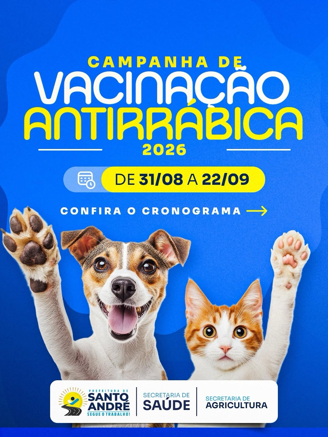 Santo André inicia campanha de vacinação antirrábica 2026 na próxima segunda-feira