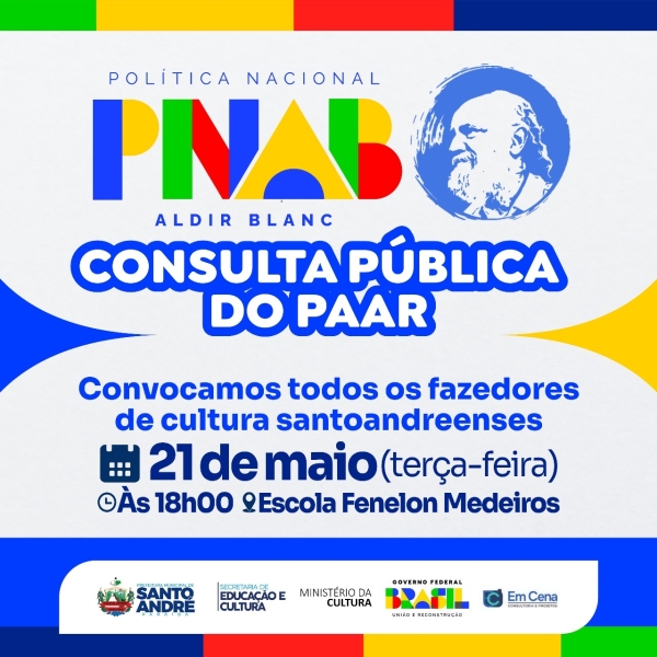 Prefeitura de Santo André realiza convocação para consulta pública do Plano Anual de Aplicação dos Recursos da Política Nacional Aldir Blanc