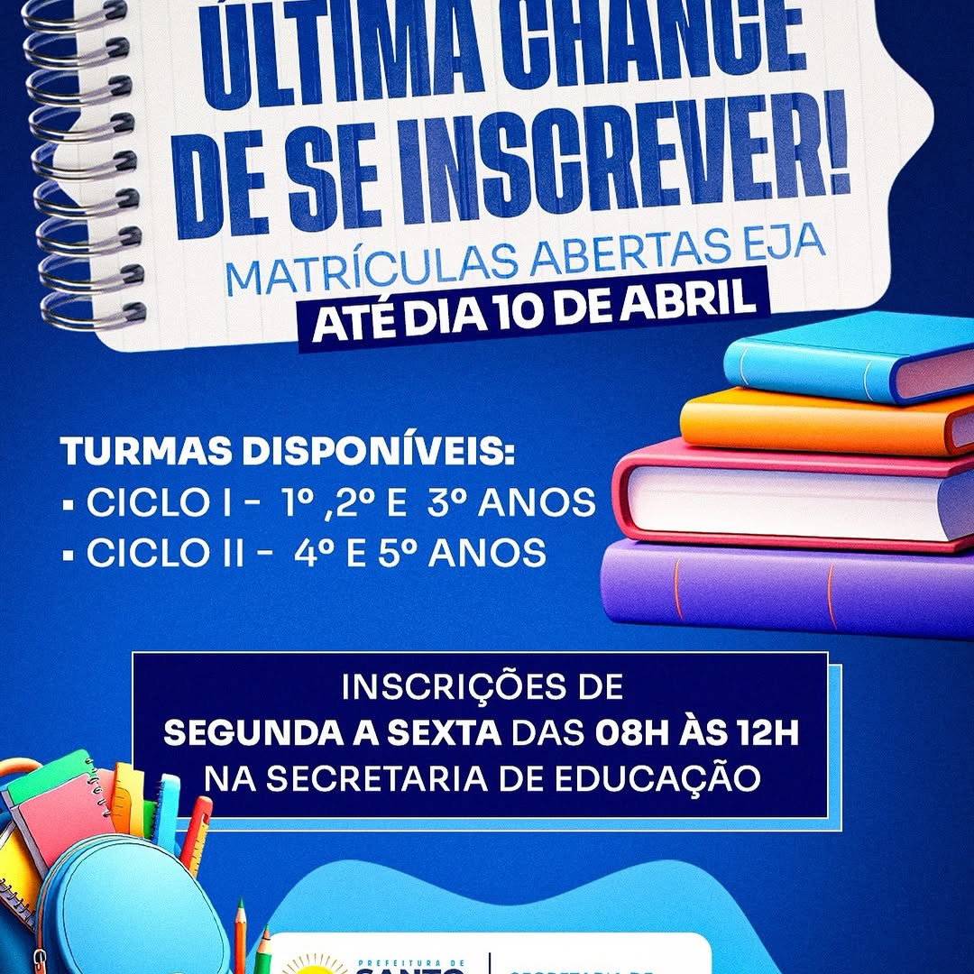 EJA: Matrículas encerram em 10 de abril na Secretaria de Educação