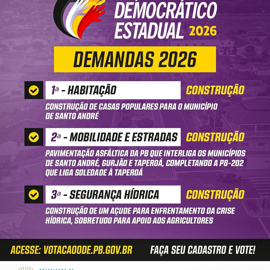 Orçamento Democrático Estadual: Vote nas prioridades de Santo André